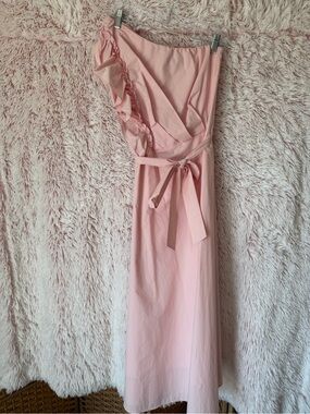 One-Shoulder Ruffle Tie-Waist Dress in Soft Pink